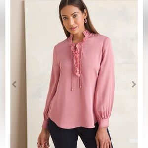 Chicos Sandwashed Satin Ruffle Blouse